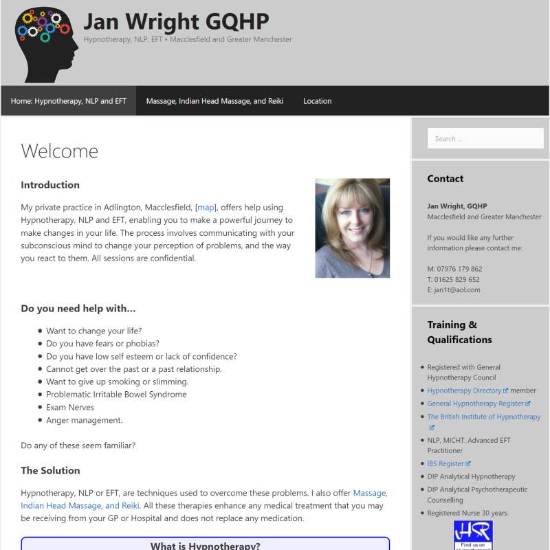 Jan Wright Hypnotherapy website