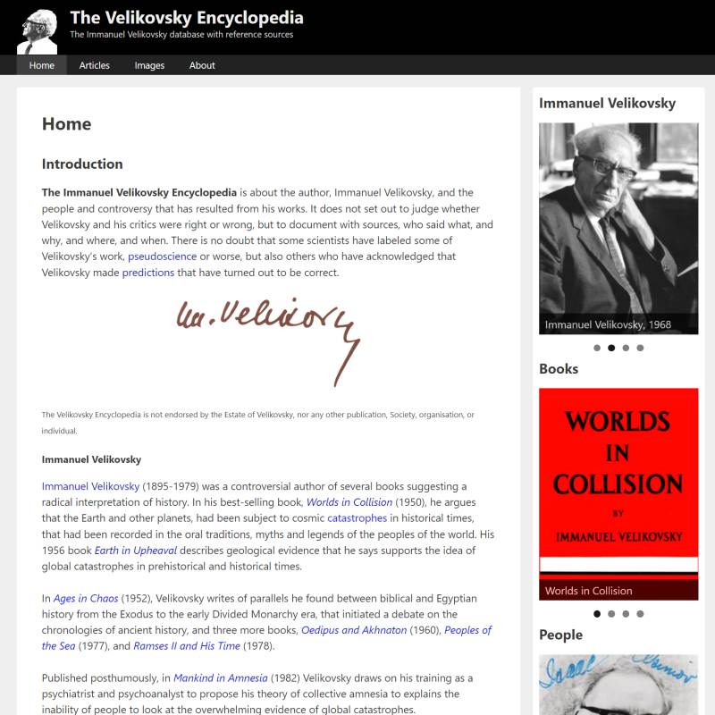 Velikovsky Encyclopedia website